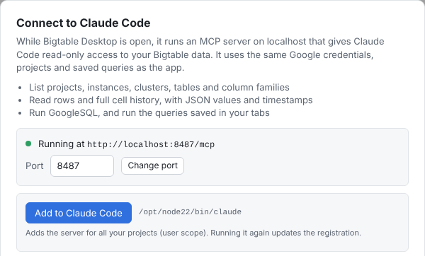 has-text-centered The Connect to Claude Code dialog